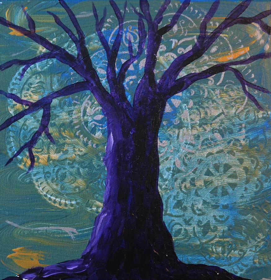 Tree on textured background Painting by Nancy Sisco