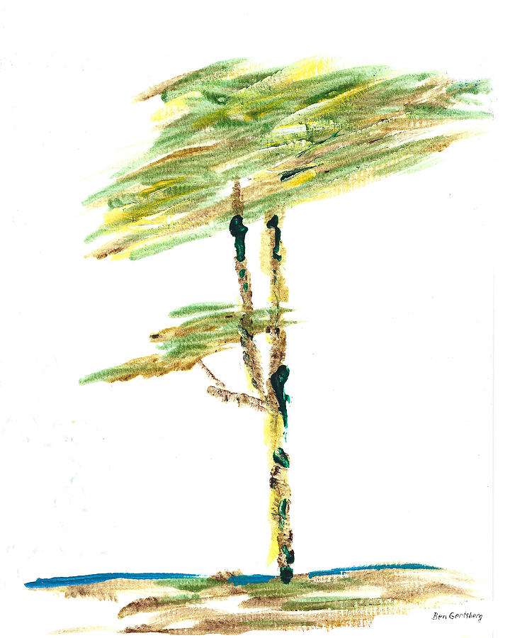 Tree on the beach - abstract painting Painting by Ben and Raisa Gertsberg