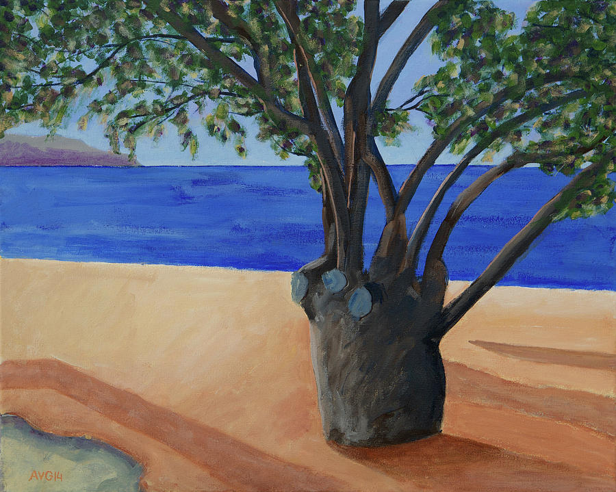 Tree Painting - Tree on the beach on Kokari beach Samos Greece.  by Anthony Van Gelder