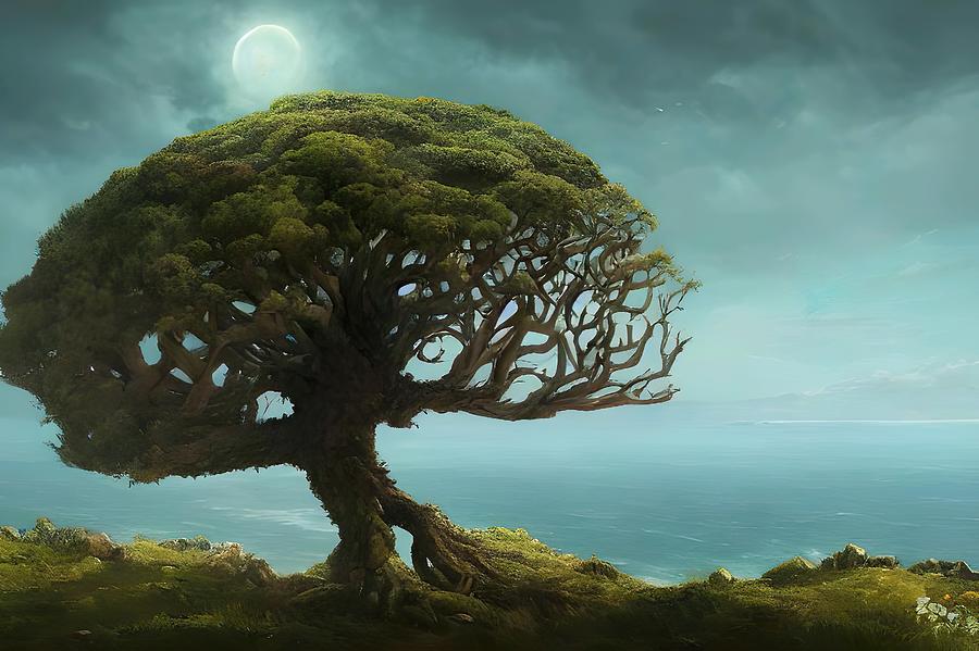 Tree on the hill Digital Art by Obsidian Art-X - Pixels