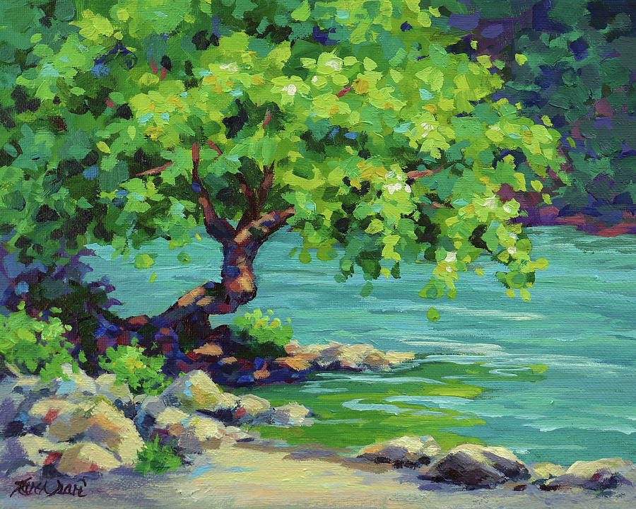 Tree on the River Painting by Karen Ilari