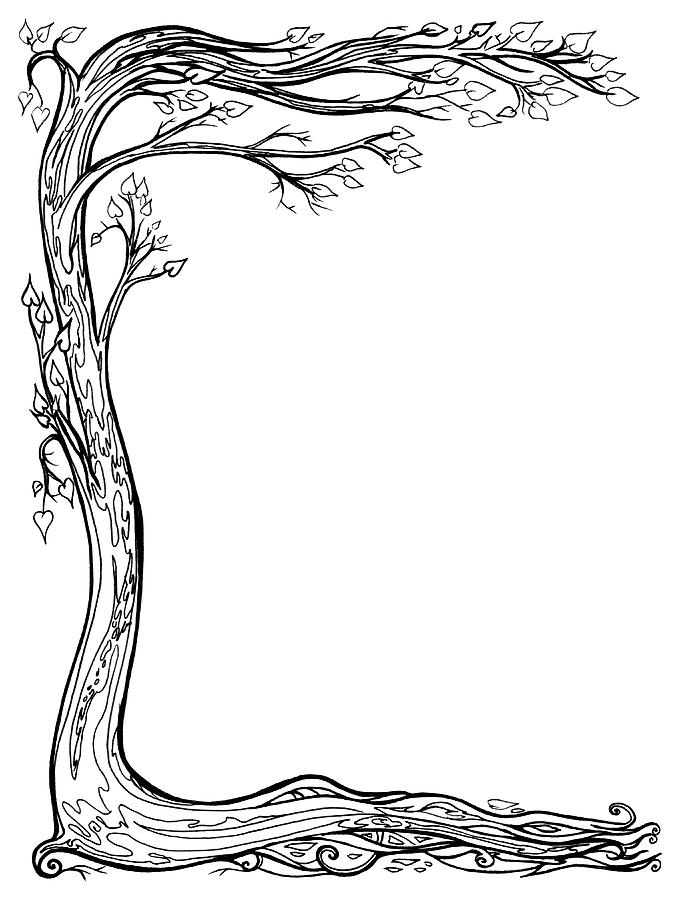 Tree Page Border Line Drawing Drawing by Katherine Nutt