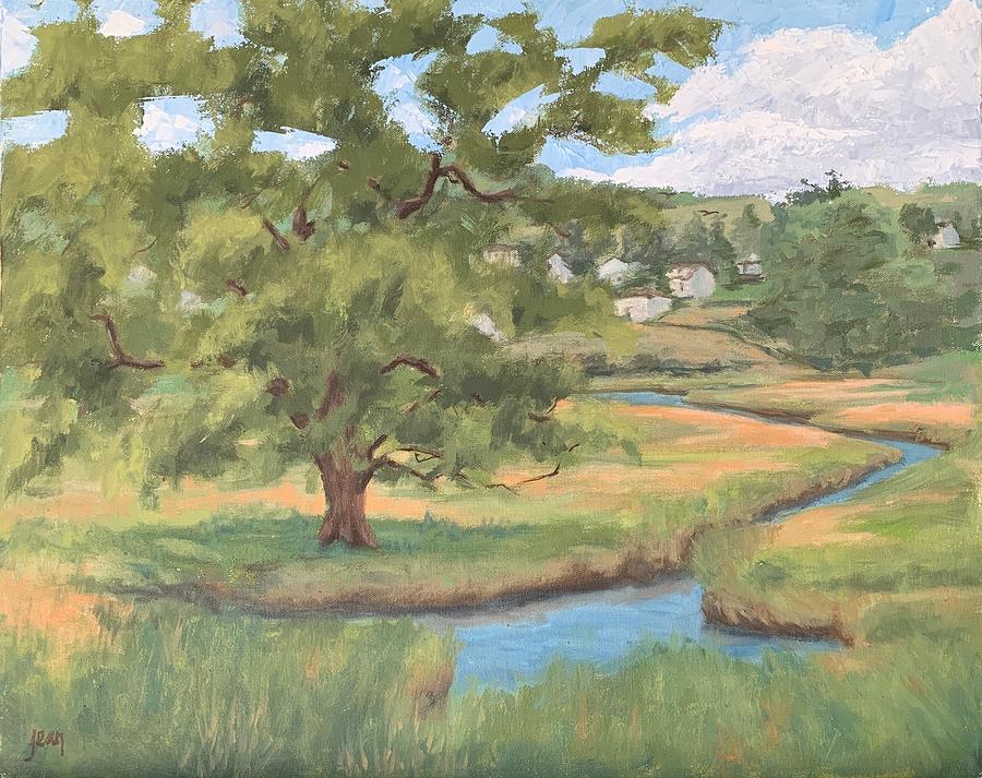 Tree planted by streams Painting by Artwork By Jean - Fine Art America