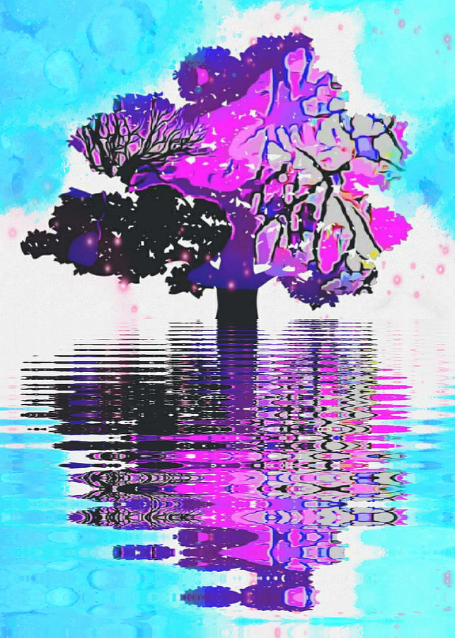 Tree Reflection Color Splash Abstract Digital Art By Silver Pixie
