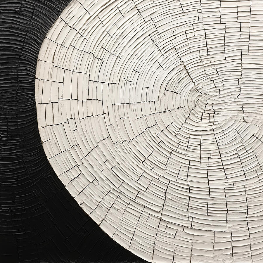 Black And White Painting - Tree Ring Art - Tree Stump Art by Lourry Legarde
