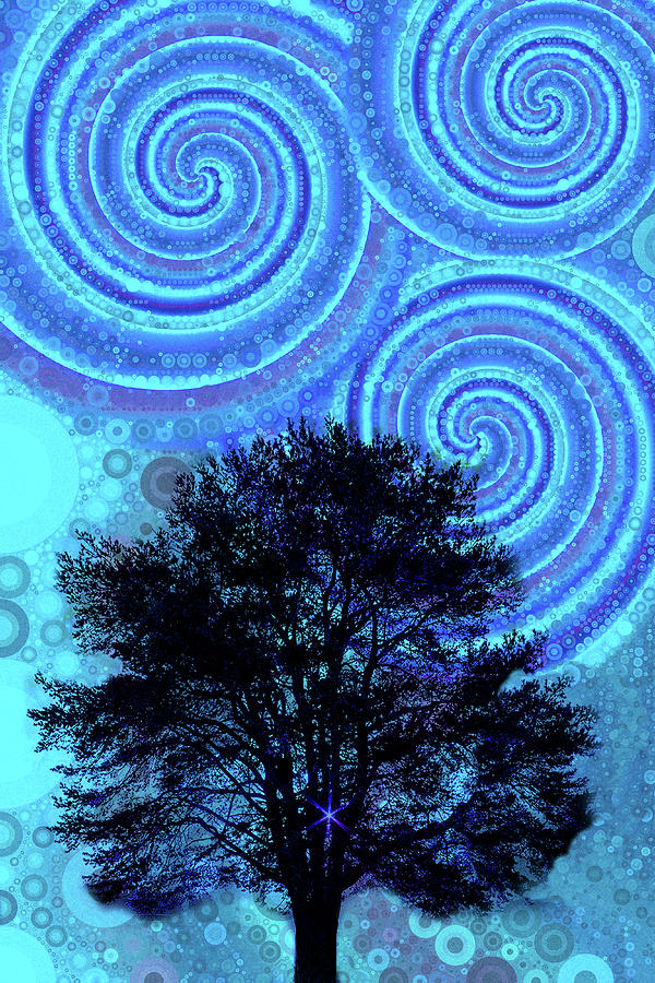 Tree Silhouette on Blue Digital Art by Peggy Collins