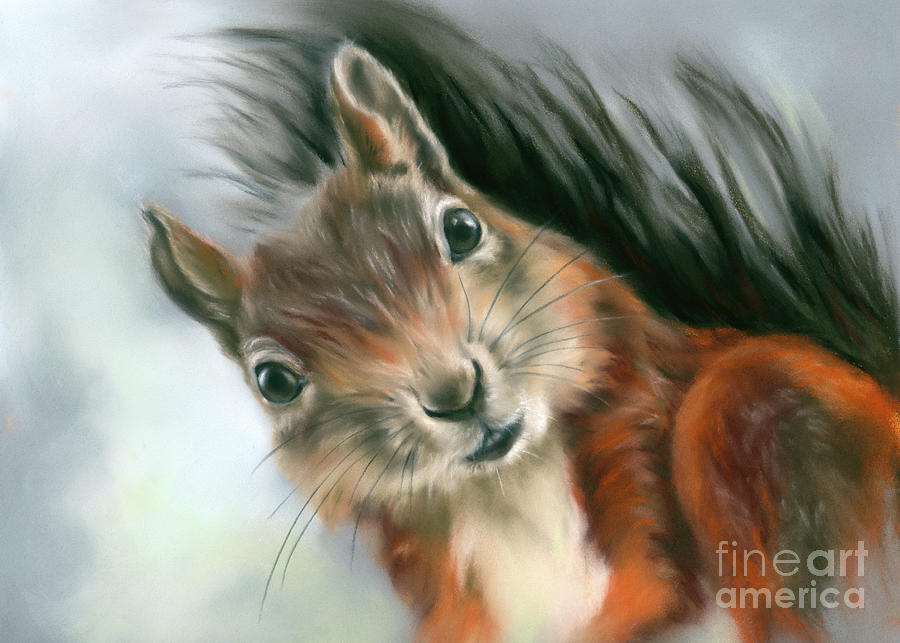 Tree Squirrel Red and Gray Painting by MM Anderson