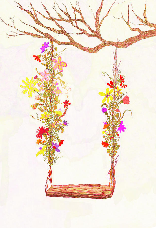 Tree Swing Floral Decor in Shades of Pink Digital Art by Patricia Awapara
