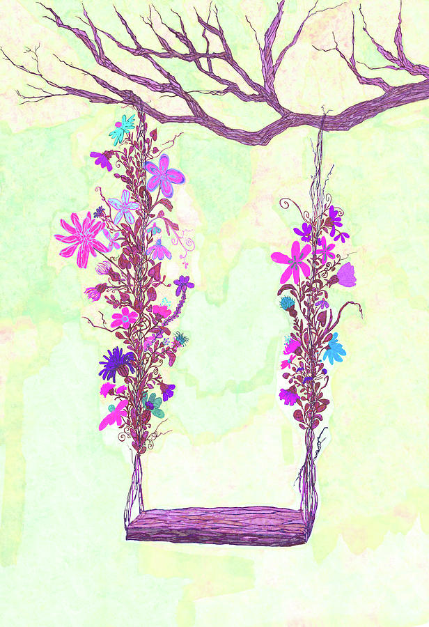 Tree Swing Lavender Floral Decor Digital Art by Patricia Awapara