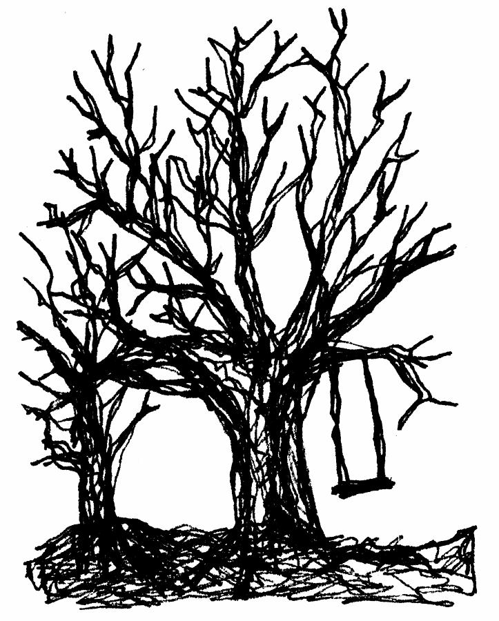 Tree with swing line drawing Drawing by Denise Beverly - Fine Art America