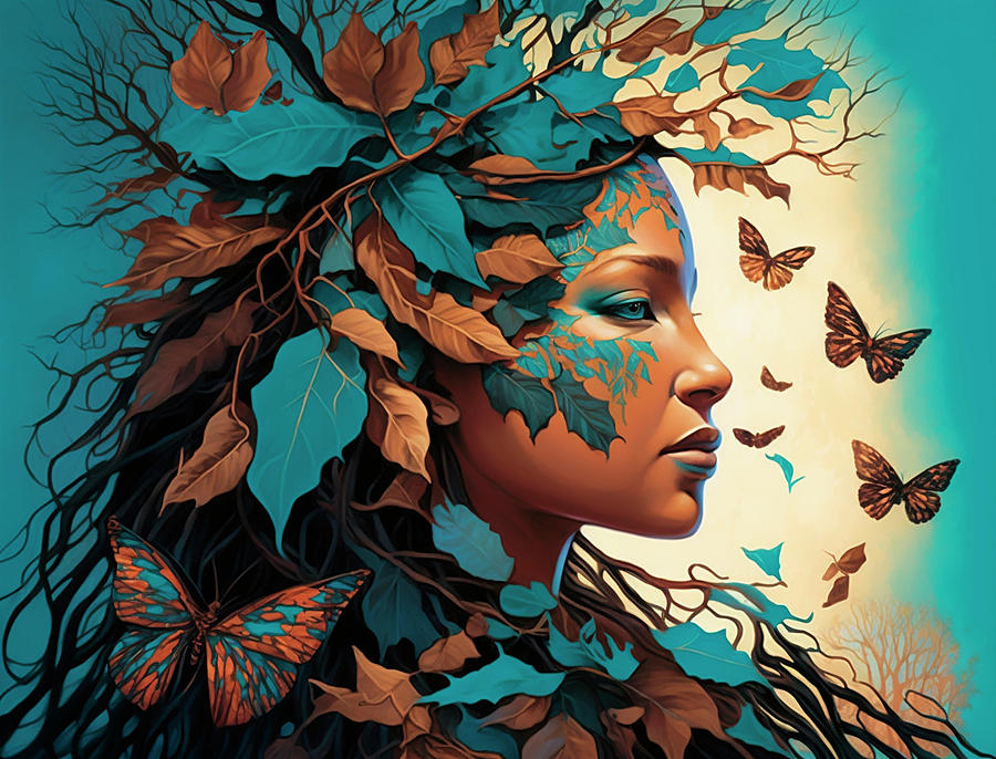Tree Woman Protector in Blue Digital Art by Angie Tirado