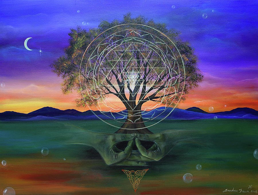 Sunset Painting - Tree Yantra by Sundara Fawn