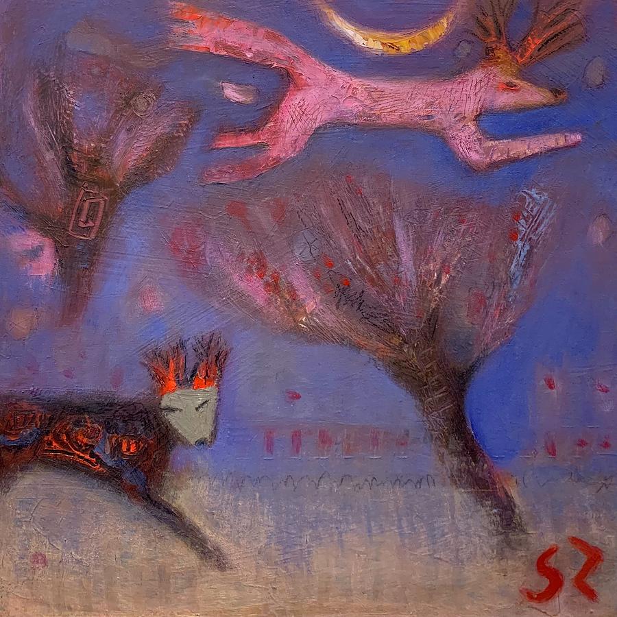 Treedog night Painting by Suzy Norris