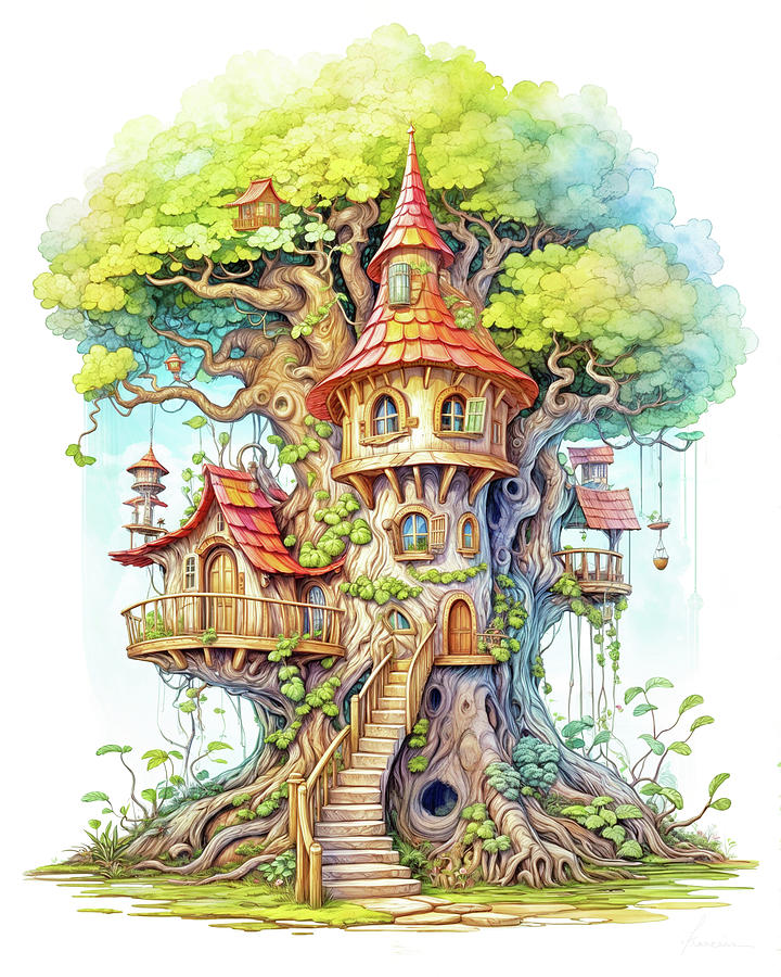 Treehouse 1 Digital Art by Frances Miller