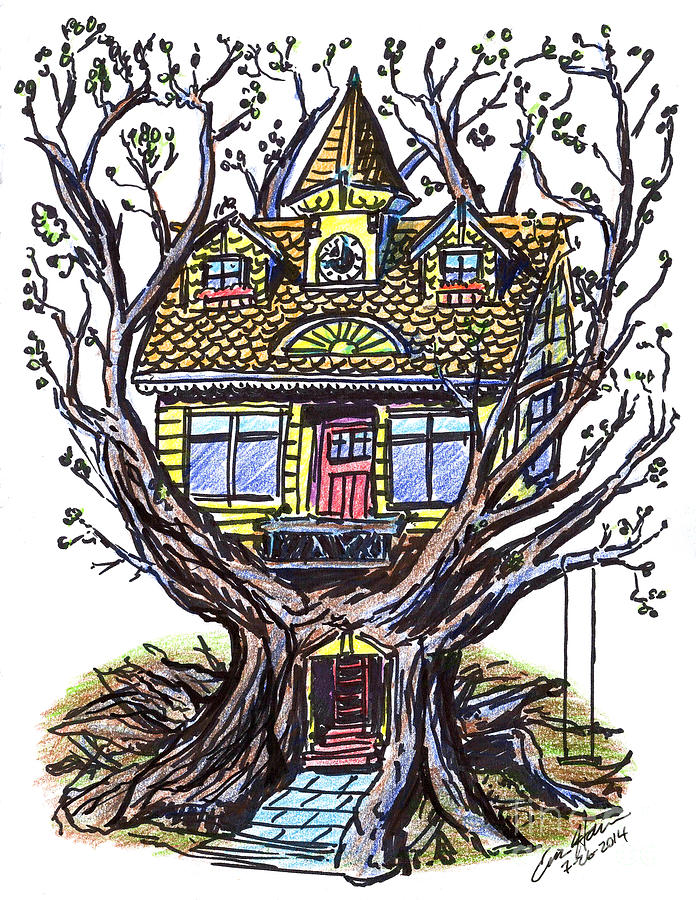 Treehouse Drawing by Eric Haines