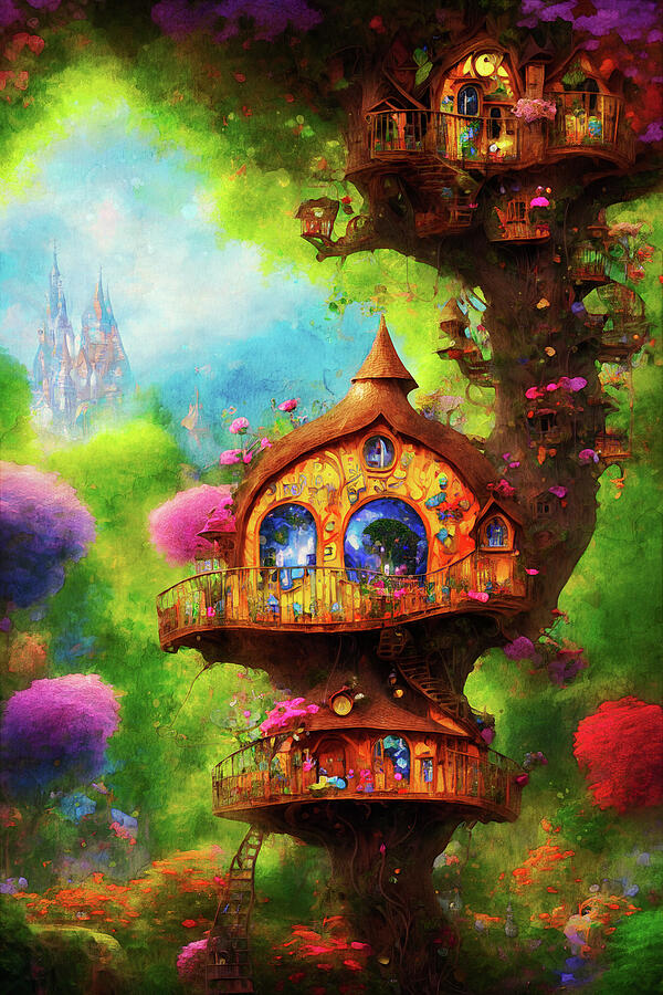 Treehouse Fantasy Art Digital Art by Peggy Collins