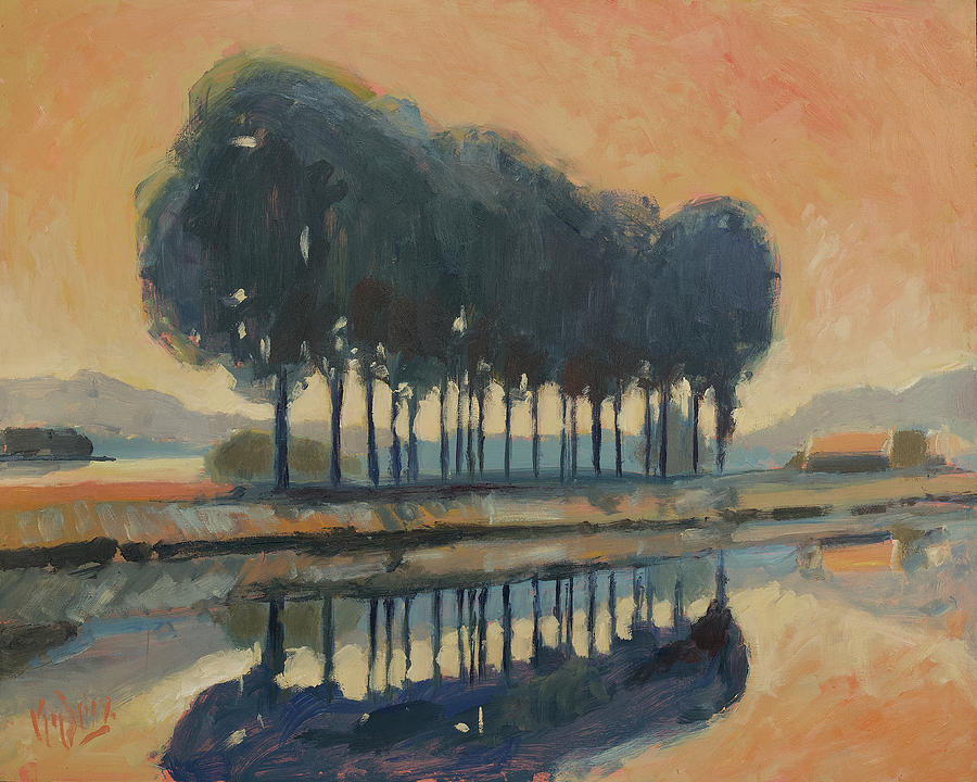 Trees along the canal Painting by Nop Briex