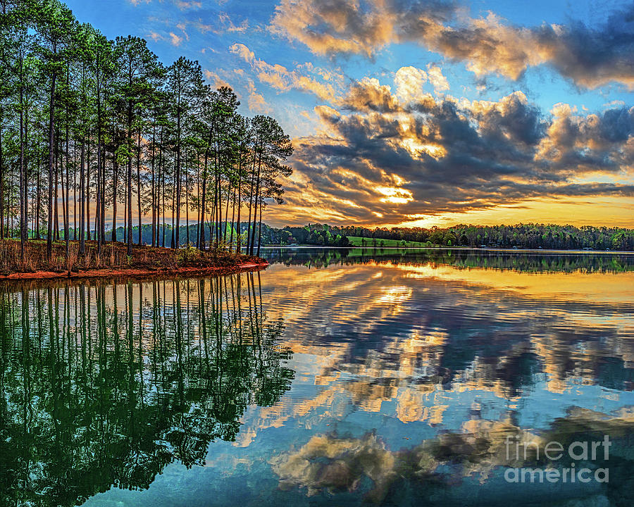 Trees And Vibrant Sky, Lake Keowee, South Carolina Photograph by Don Schimmel
