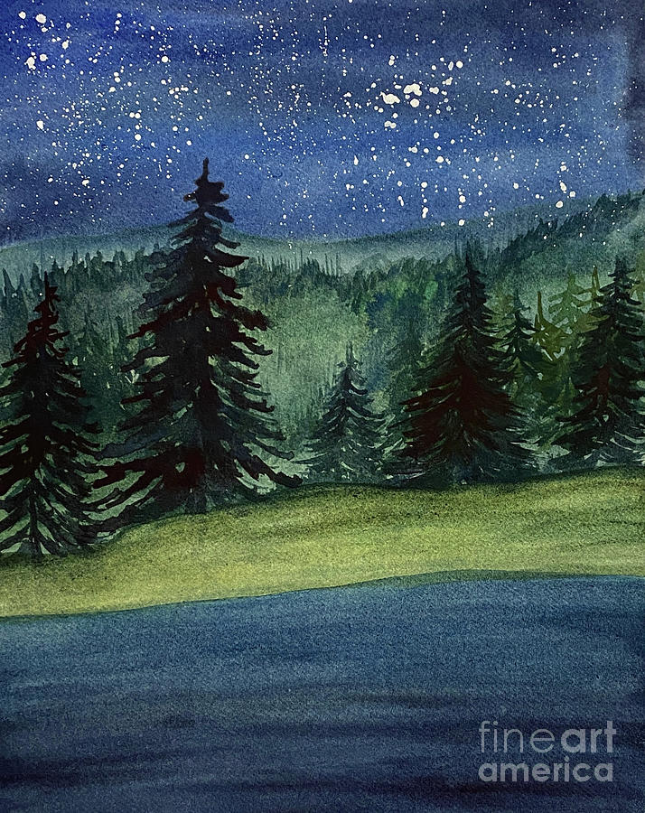 Trees at Night Painting by Lisa Neuman