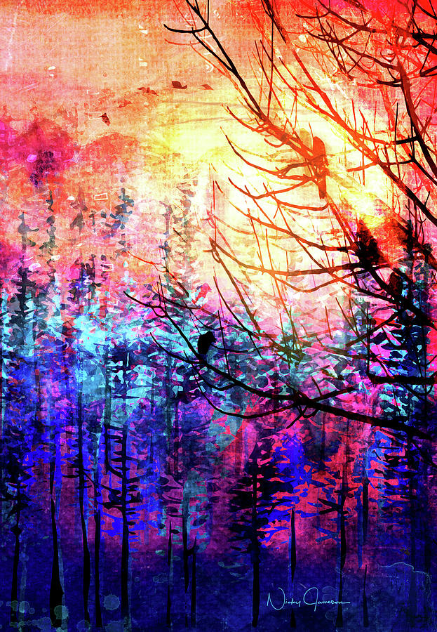 Trees at Sunrise Mixed Media by Nicky Jameson