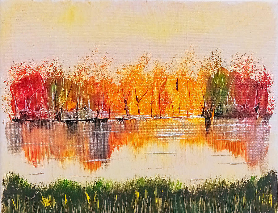 Trees at the lake Painting by Don Ravi