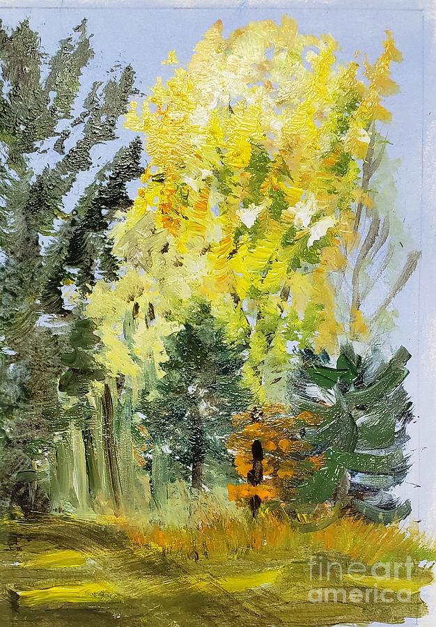 Trees At Top Of Driveway In Autumn Painting