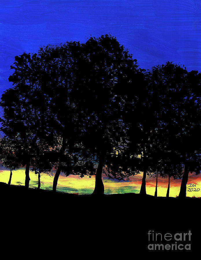 Trees At Twilight Painting by D Hackett