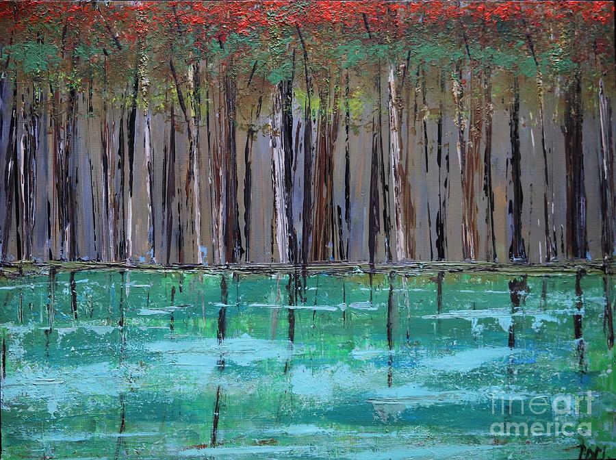 Trees Beyond the Lake Painting by Mesa Teresita