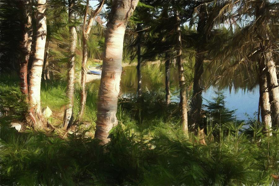 Trees by the lake - Digital Painting Photograph by Tatiana Travelways