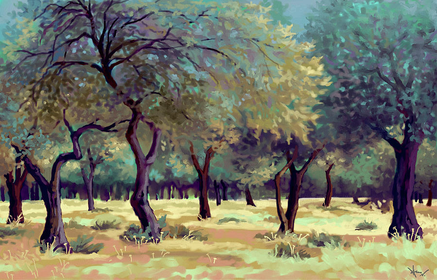 Trees in a field Painting by Hans Neuhart