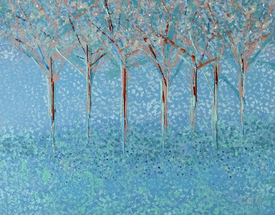 Trees in Quiet Blues Painting by Corinne Carroll