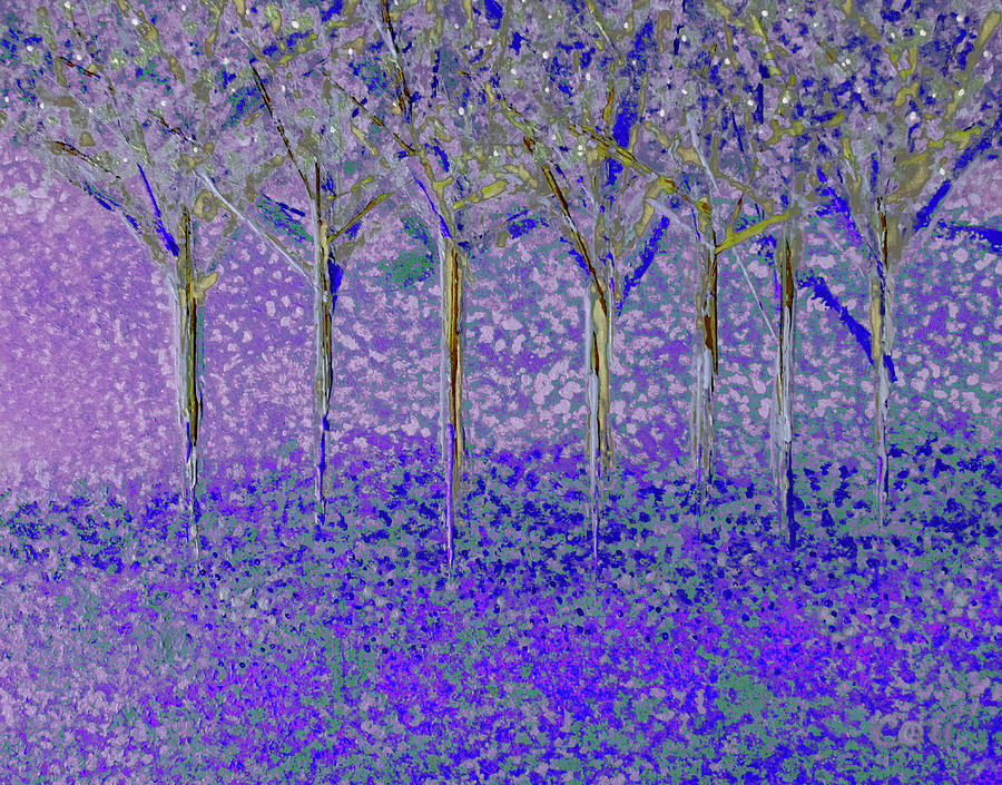 Trees in Quiet Purple Painting by Corinne Carroll