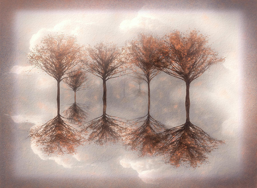 Trees in the Water Autumn Textured Painting Digital Art by Debra and Dave Vanderlaan