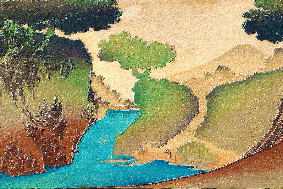 Trees Landscape Japan Japanese Print Lake River Painting by Tony Rubino
