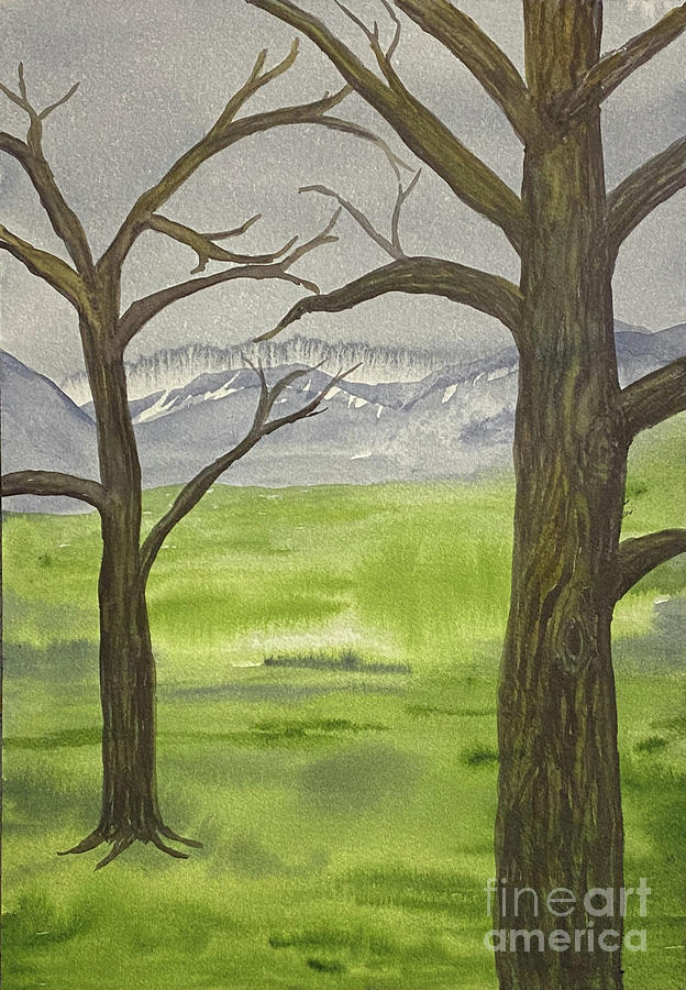Trees Mountains and Grass Painting by Lisa Neuman Trees Mountains and Grass Painting by Lisa Neuman