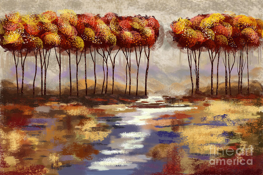 Trees On A River Painting by Tim Gilliland