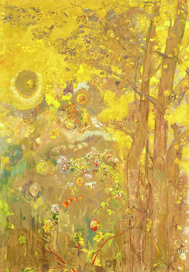  Trees On a yellow Background by Odilon Redon Painting by Odilon Redon