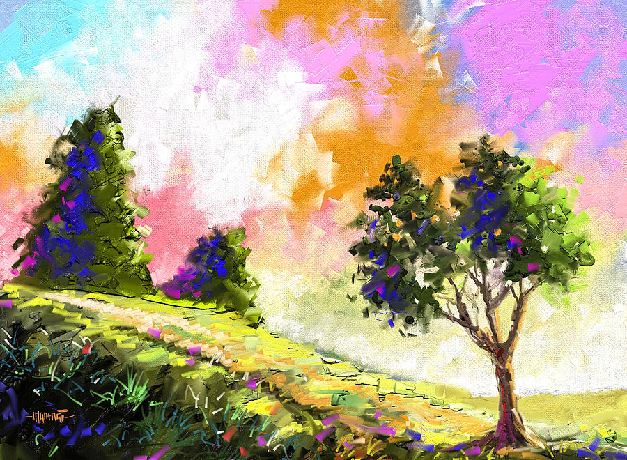Trees On Hill Painting
