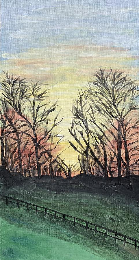 Trees with Sunset Painting by Natalia Ciriaco