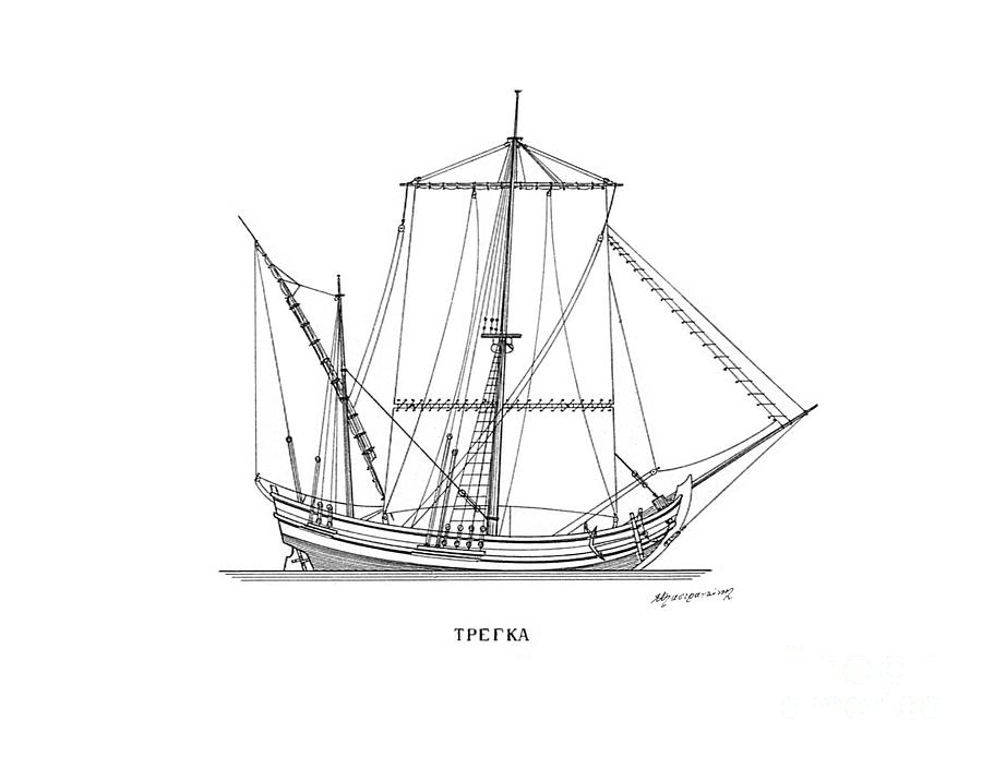 Trega - traditional Greek sailing ship Drawing by Panagiotis Mastrantonis