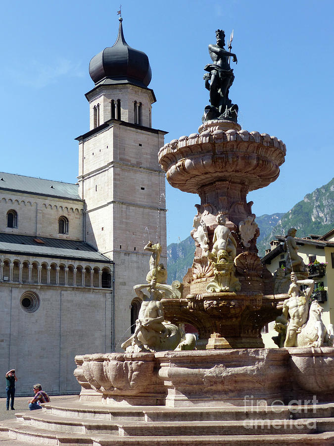 Trento - Neptunes Fountain and the Cathedral  Photograph by Phil Banks