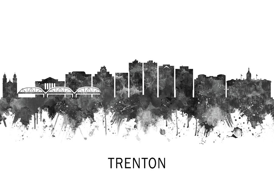 Trenton New Jersey Skyline BW Mixed Media by NextWay Art - Pixels