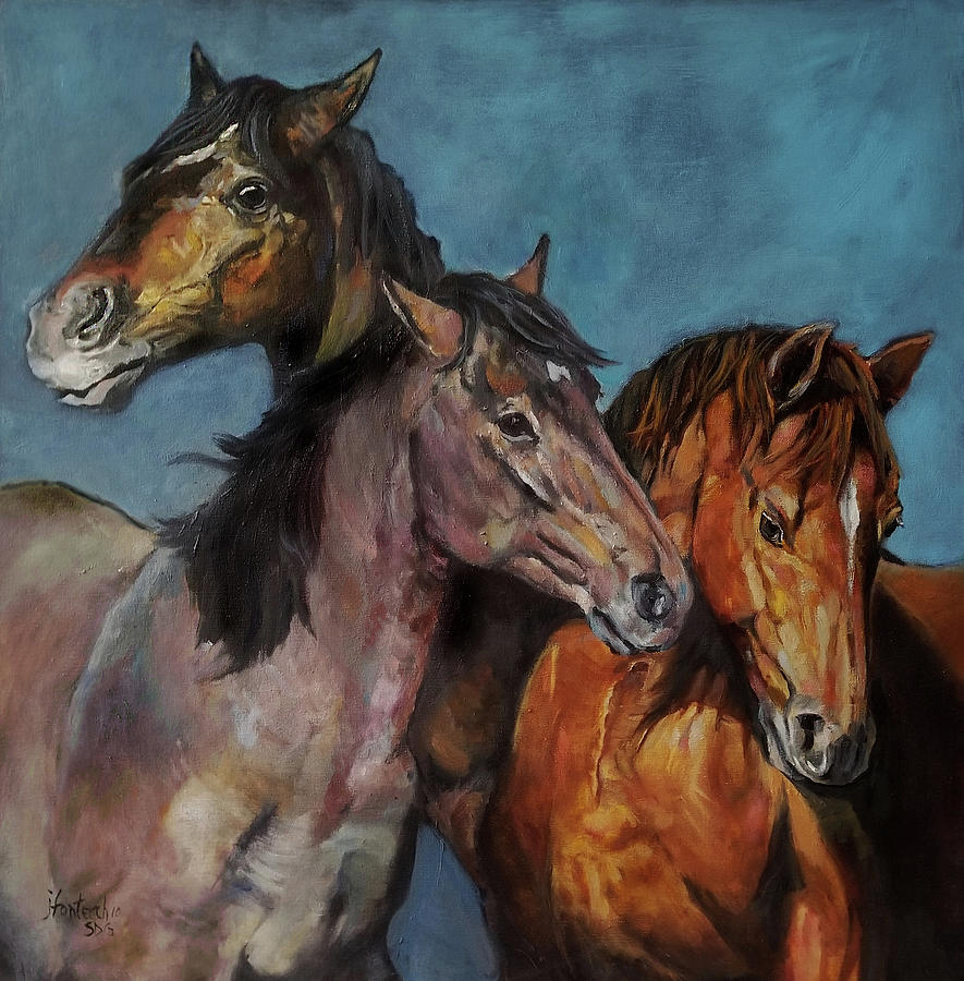 Horse Painting - Tres Amigos by Jan Fontecchio