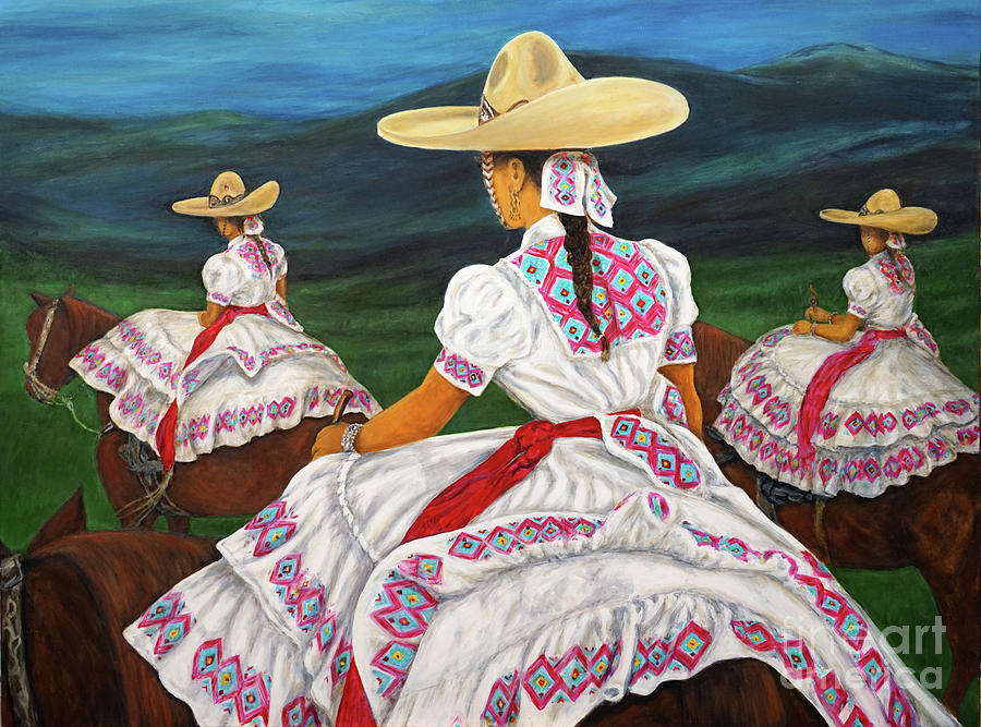 Mexican Rodeo Painting - Tres Charras by Pat Haley