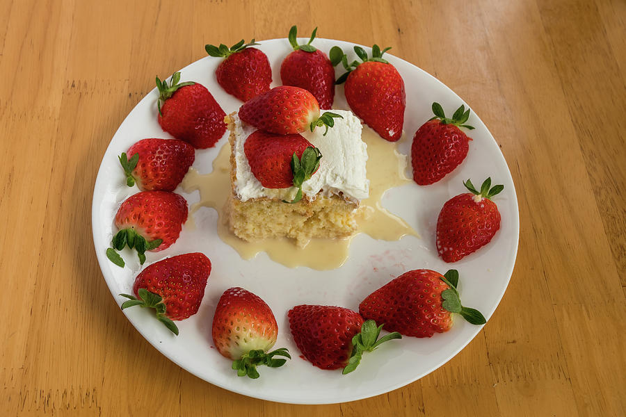 Tres Leches Cake and Strawberries Photograph by Bradford Martin