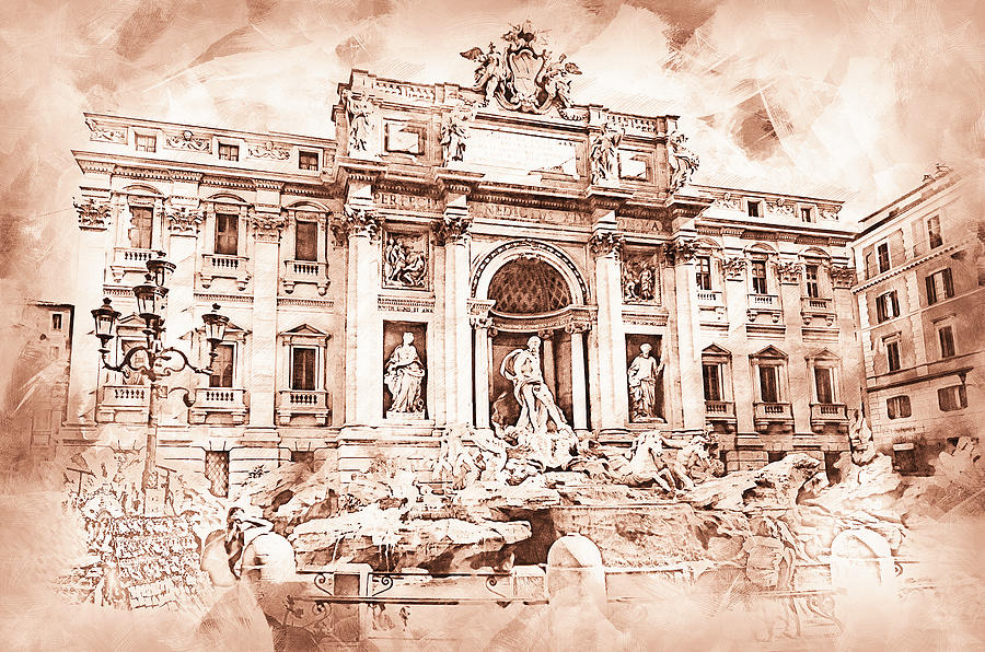 Trevi Fountain - 10 Drawing by AM FineArtPrints