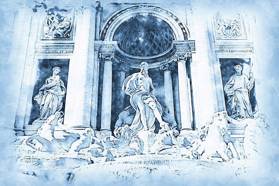 Trevi Fountain - 14 Drawing by AM FineArtPrints