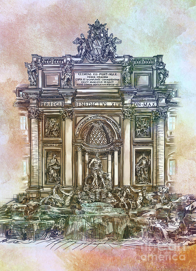  Trevi Fountain-Neptune Digital Art by Andrzej Szczerski