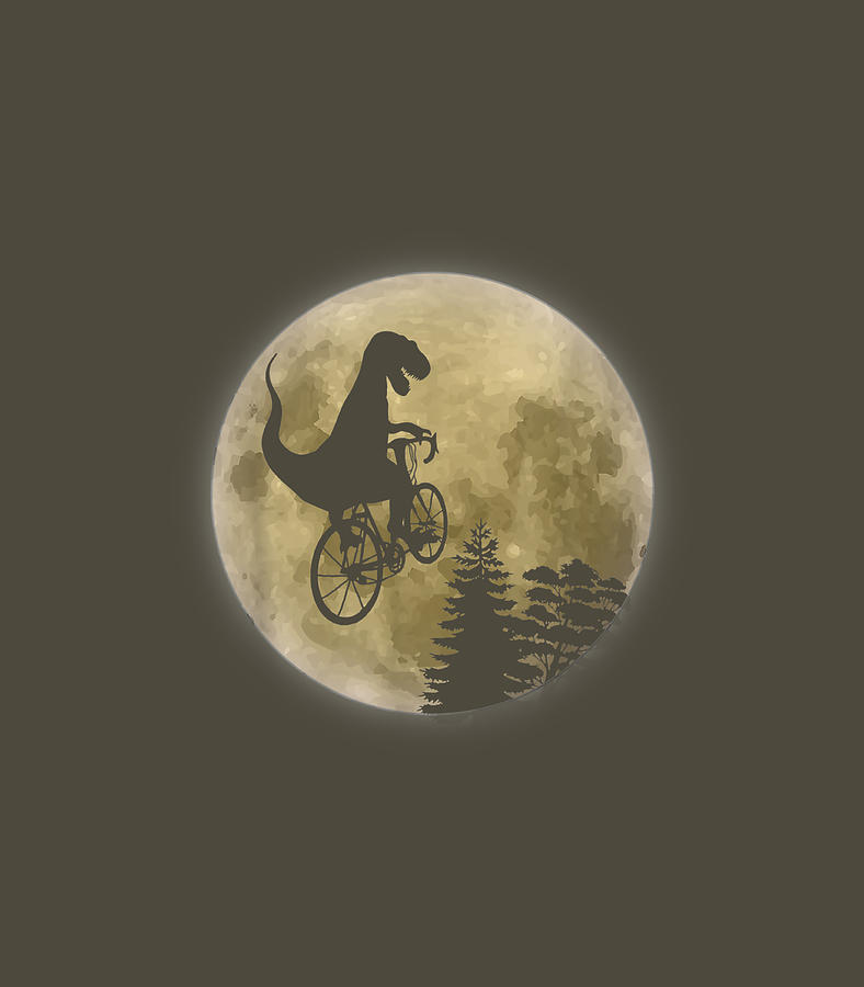 Trex Bicycle on Moon Funny Dinosaur Halloween Cos Digital Art by Arden ...