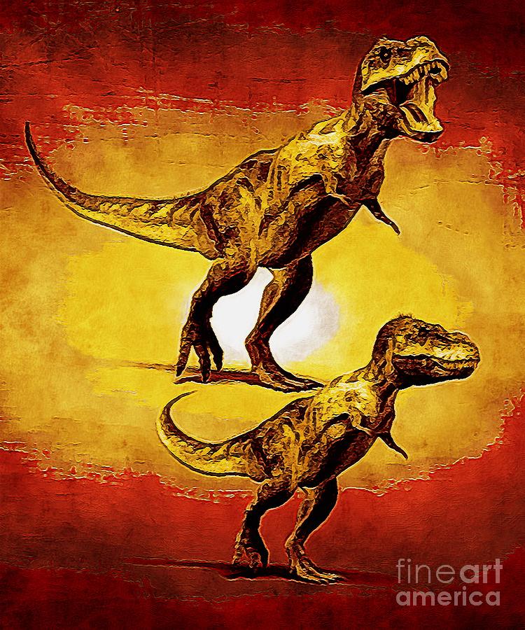 TRex Dinosaur with Red and Yellow Effect Digital Art by Douglas Brown